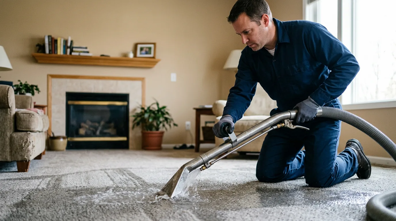 Water damage restoration technician working near Port Bolivar, TX